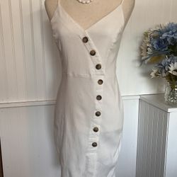 Trendy White Button Accent Summer Dress
