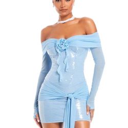 Blue Sequin Mini Dress 