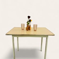 Small Vintage Mid Century Modern Dining Table with Formica Top and Seafoam Green Metal Base