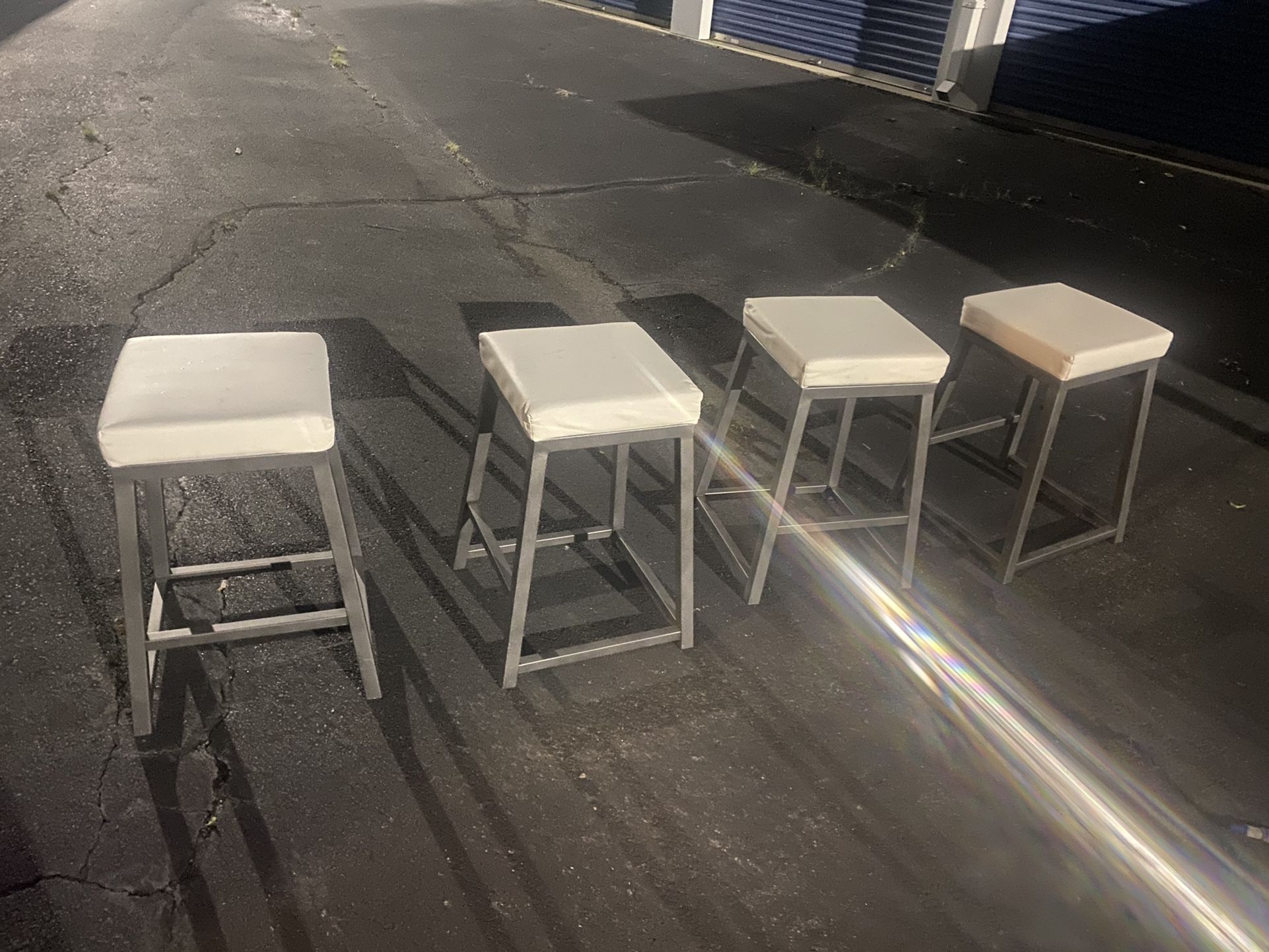 Set Of 4 White Leather Stools