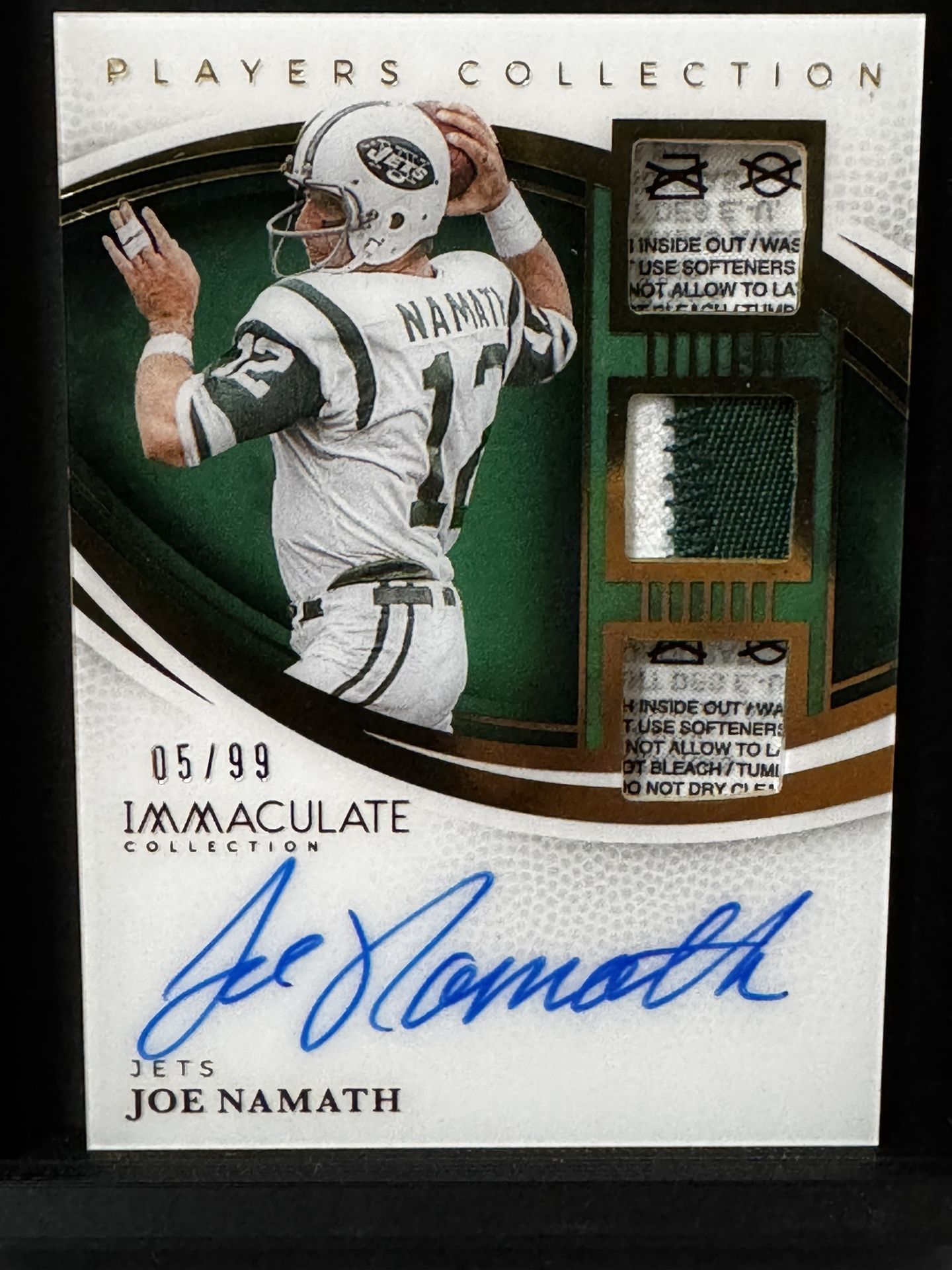 2025 Immaculate Joe Namath Autographed Laundry Tag