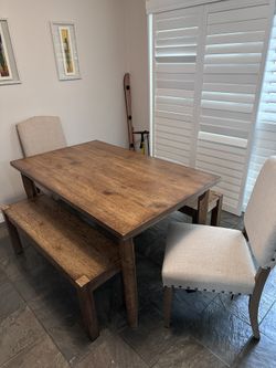Hardwood Dining Table, Benches, Chairs