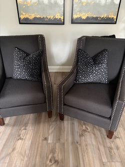 Pair of Dark Gray Wingback Accent Chairs