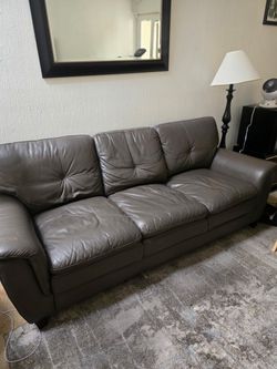 Gray Leather 3-Seat Sofa