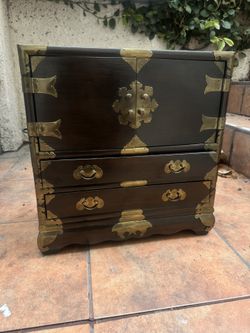 Super Rare Korean Tansu END TABLES jewelry Chest IMPORTS VINTAGE red velvet