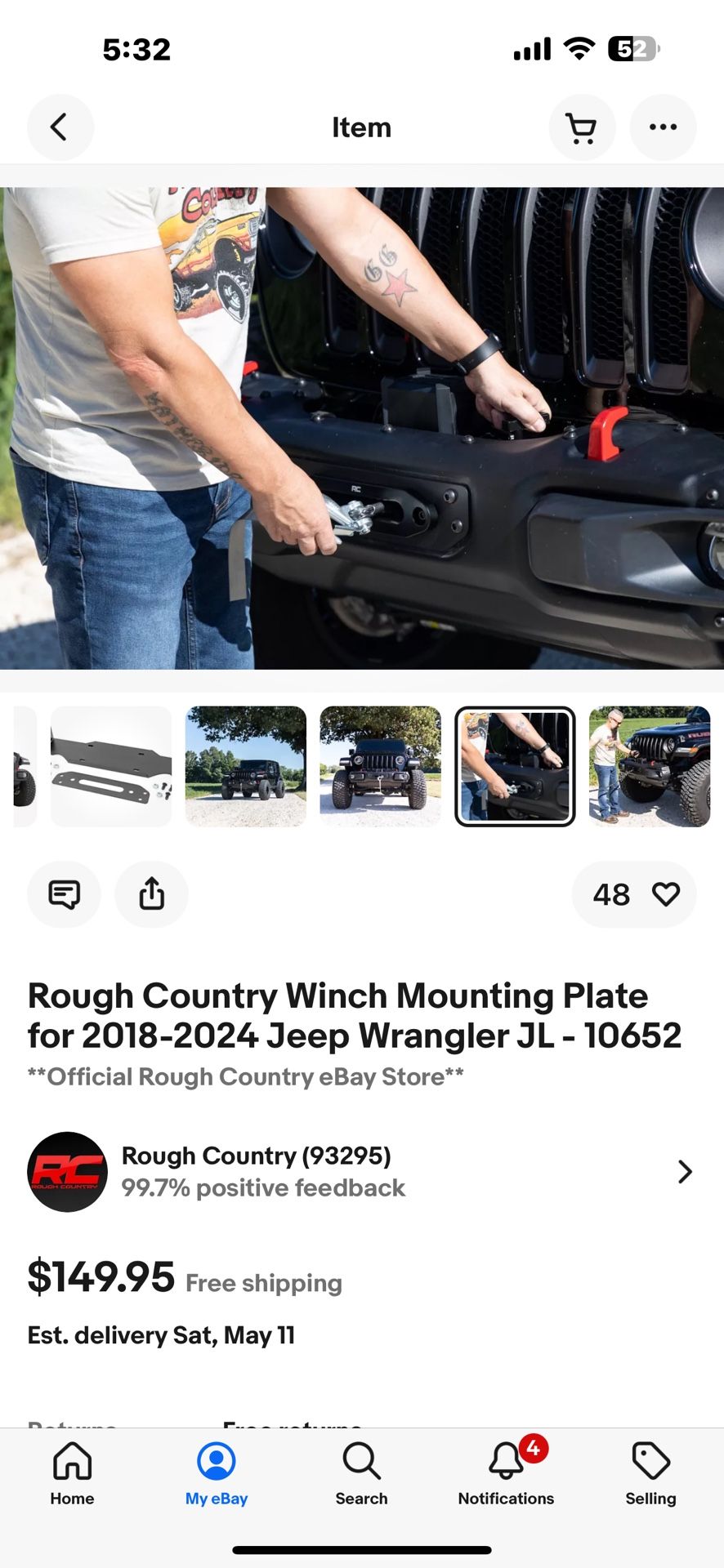 2018-2024 Jeep Wrangler JL Rough Country Winch Mounting Plate