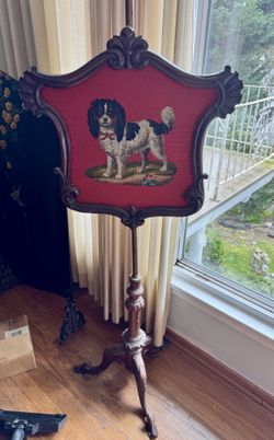 Antique Victorian Needlepoint Firescreen