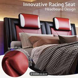 PAPAJET Queen LED Bed Frame Red Black PU Leather Racing Headboard