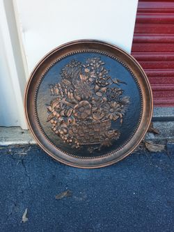 70's Vintage Copperart Round Flower Art Deco Decorative Wall Hanging