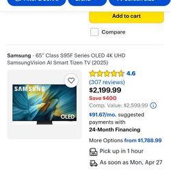 🔥 Samsung S95F 65” QD-OLED 4K TV – Excellent Condition 🔥