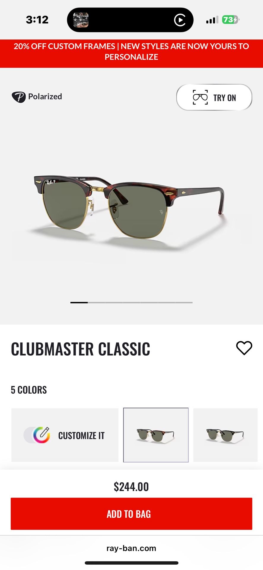Brand New Ray Ban Clubmaster Glasses