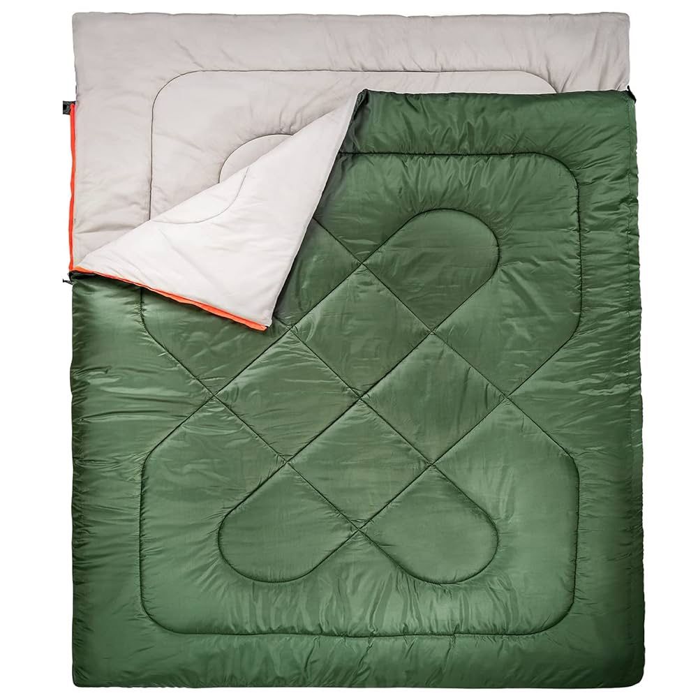 Amazon Basics 40°F Cool Weather Two-Person Sleeping Bag, 87 Inches x 59 Inches, Olive Green