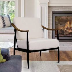 Modern Accent Chair for Living Room Bedroom Mid Century Arm Chair Upholstered Office Accent Chair Comfy Waiting Room Chair with Metal Frame