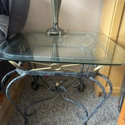 Glass And Metal End Table 