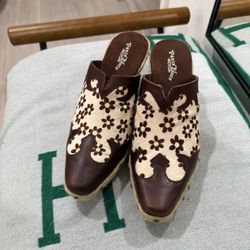 Paris Blues Leather  Floral Mules 