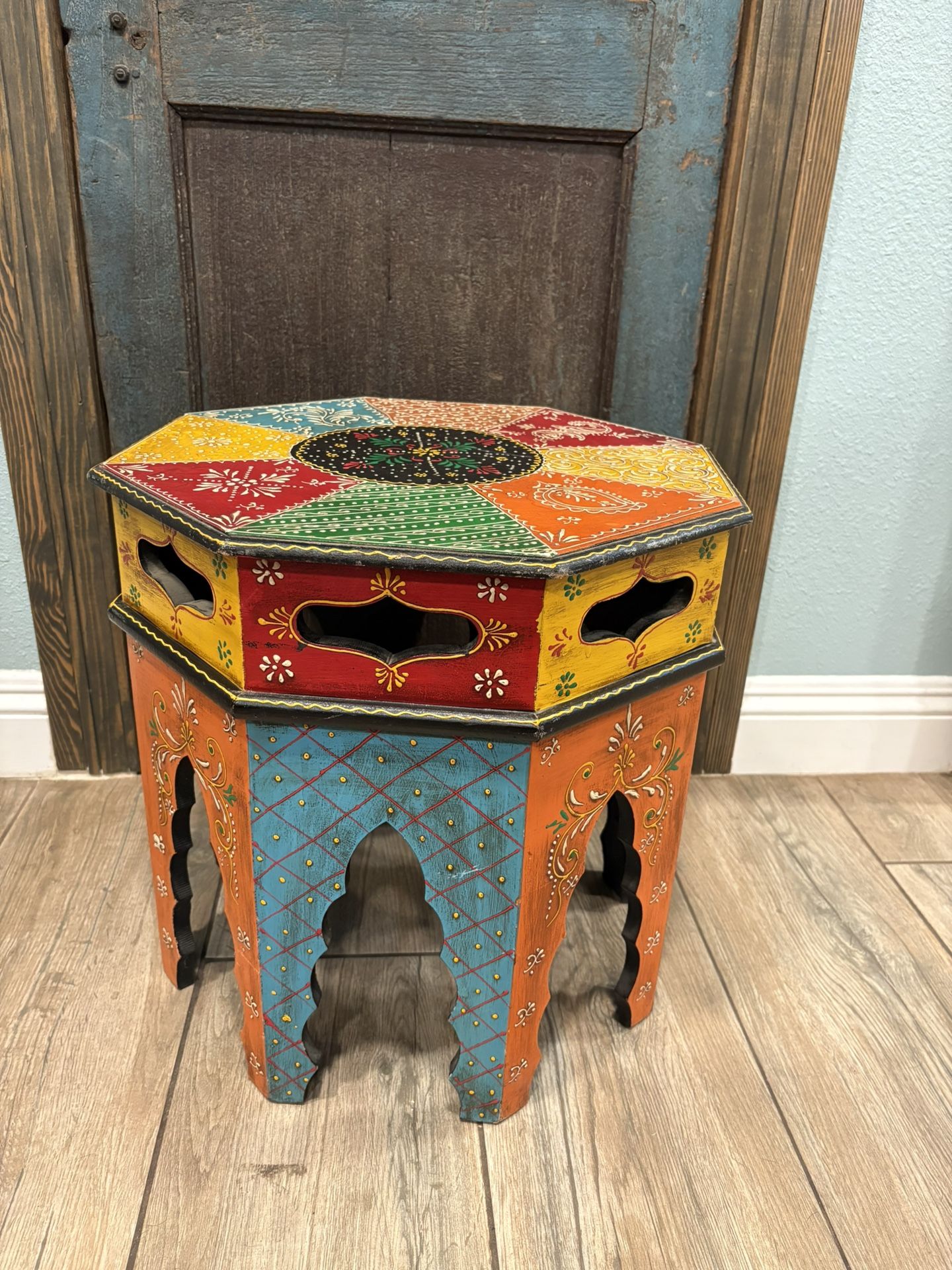 Vintage Handpainted Moroccan Accent Table/ End Table Bohemian Hippy Whimsical Table