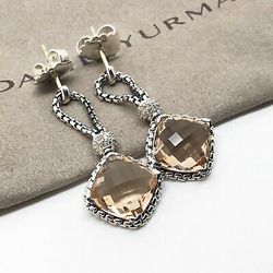 David Yurman Morganite Cushion On Point Diamond Earrings 