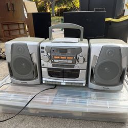 Philips Mini Stereo System – Dual Cassette, Radio, Speakers – Works