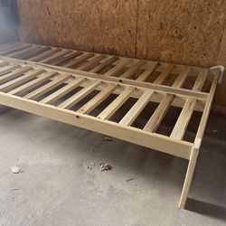 Twin Natural Wood Platform Bed, Extra Long Twin Mattress, Bamboo Mattress Topper