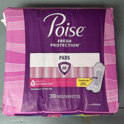 NEW & SEALED Poise Fresh Protection Pads # 5 Maximum Long Pads 39 Count just $10