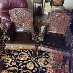 Antique Hand Carved Asian Emperors Chais 