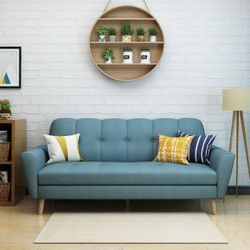 Stylish Blue Mid-Century Couch