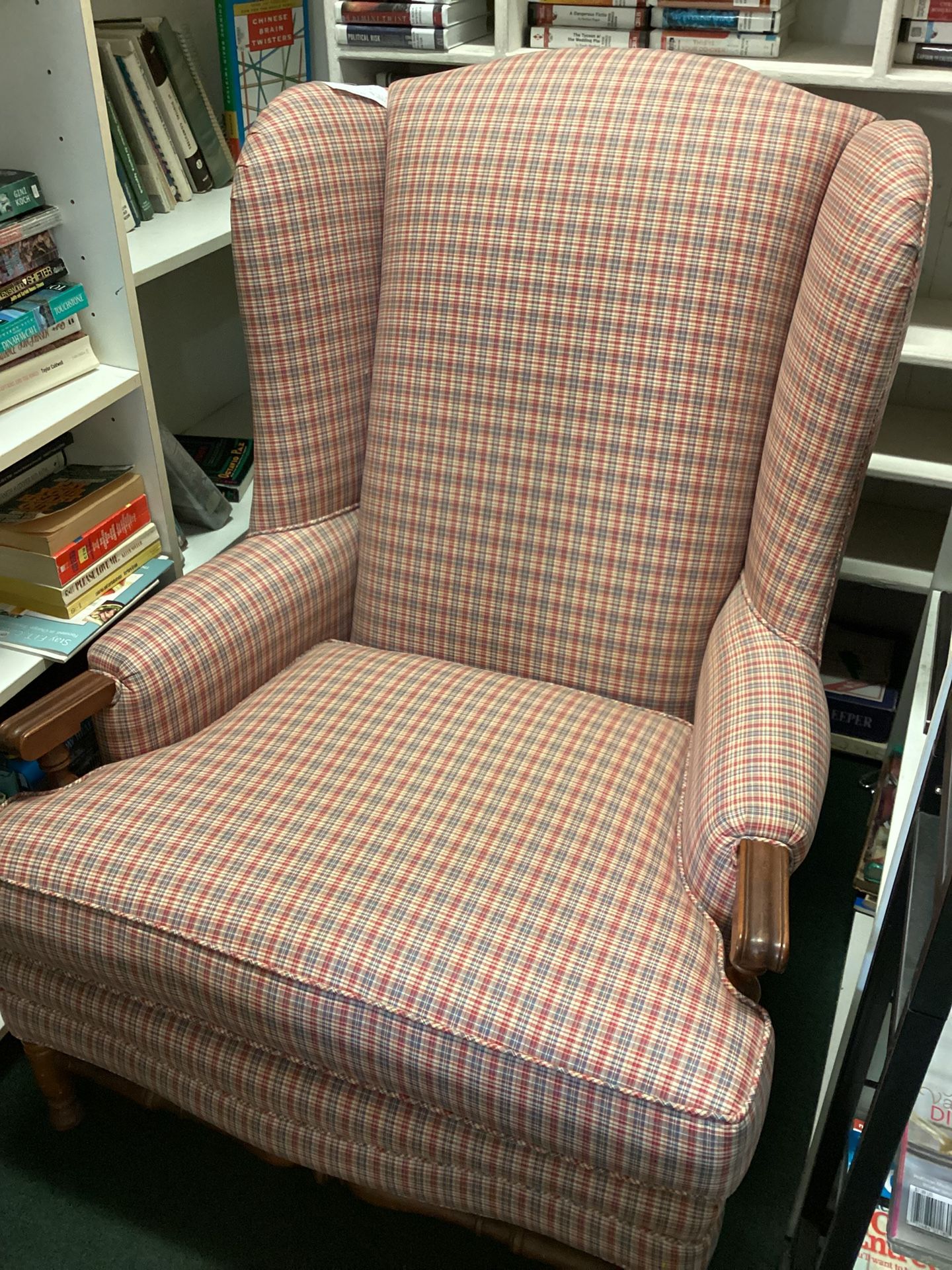 Plaid Wingback Wing Back Chair