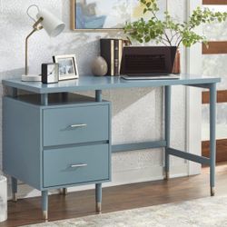 Margo Mid Century Modern Desk Blue: