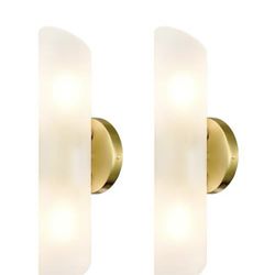 DAYCENT Modern Brass Wall Sconces Set of Two Frosted Glass Wall Light Fixture 2-Light Cylinder Bathroom Vanity Lights Gold Glass Sconces Wall Lighting
