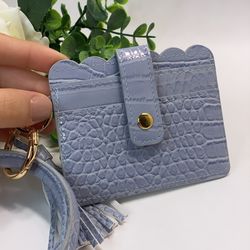 High Quality PU Leather Wristlet Keychain Wallet/Card Holder Big Circle, Blue