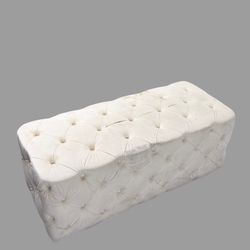 Vintage Tufted Cream Ottoman Bench | Shabby Chic Upholstered Footstool Project Piece