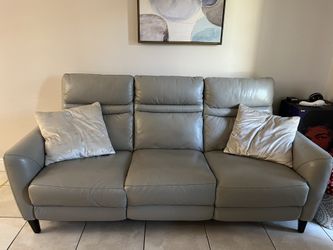 Leather Gray Electric Recliner Couch