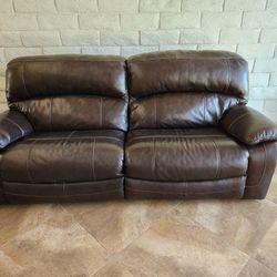 Leather Sofa With Power Lounger