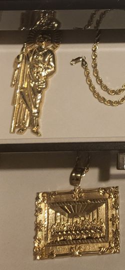 10k Gold Rope Chain With Pendants 