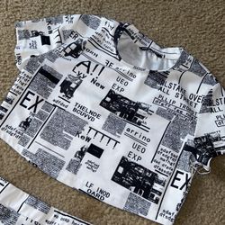 women’s large newspaper print crop top and skirt set