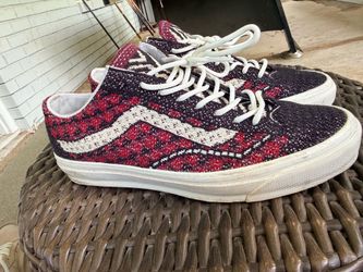 Size 10 - Vans Premium Old Skool Knit Pack - Geo Check Bordeaux Red