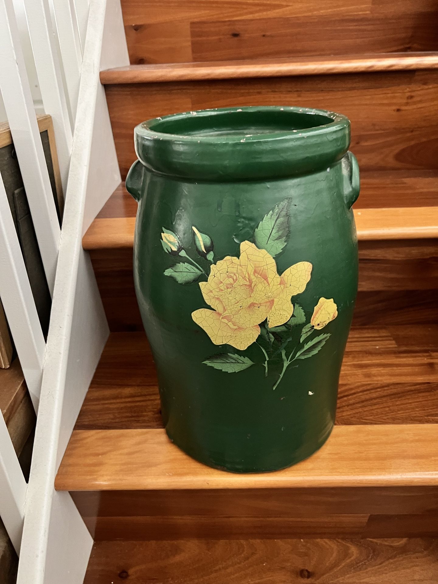 Antique 3-gallon Crock  Double  Handle- Folk Art Painted   