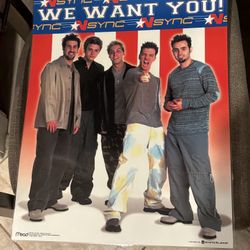 VTG 90s Y2K NSYNC WE WANT YOU American Flag Plastic Sealed Poster Collectible Boy Band 19.5”x 16”. Great condition