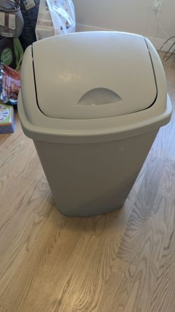 Gray kitchen trash can