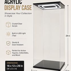 Large LED Acrylic Display Case 16x12x29in – Perfect for Collectibles & Figures