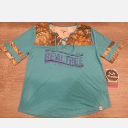 Realtree On The Hunt Womens Top Tee Blue Camo Size M NWT - Discounts in Desc.