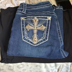 dark blue boot cut jeans with diamonds 