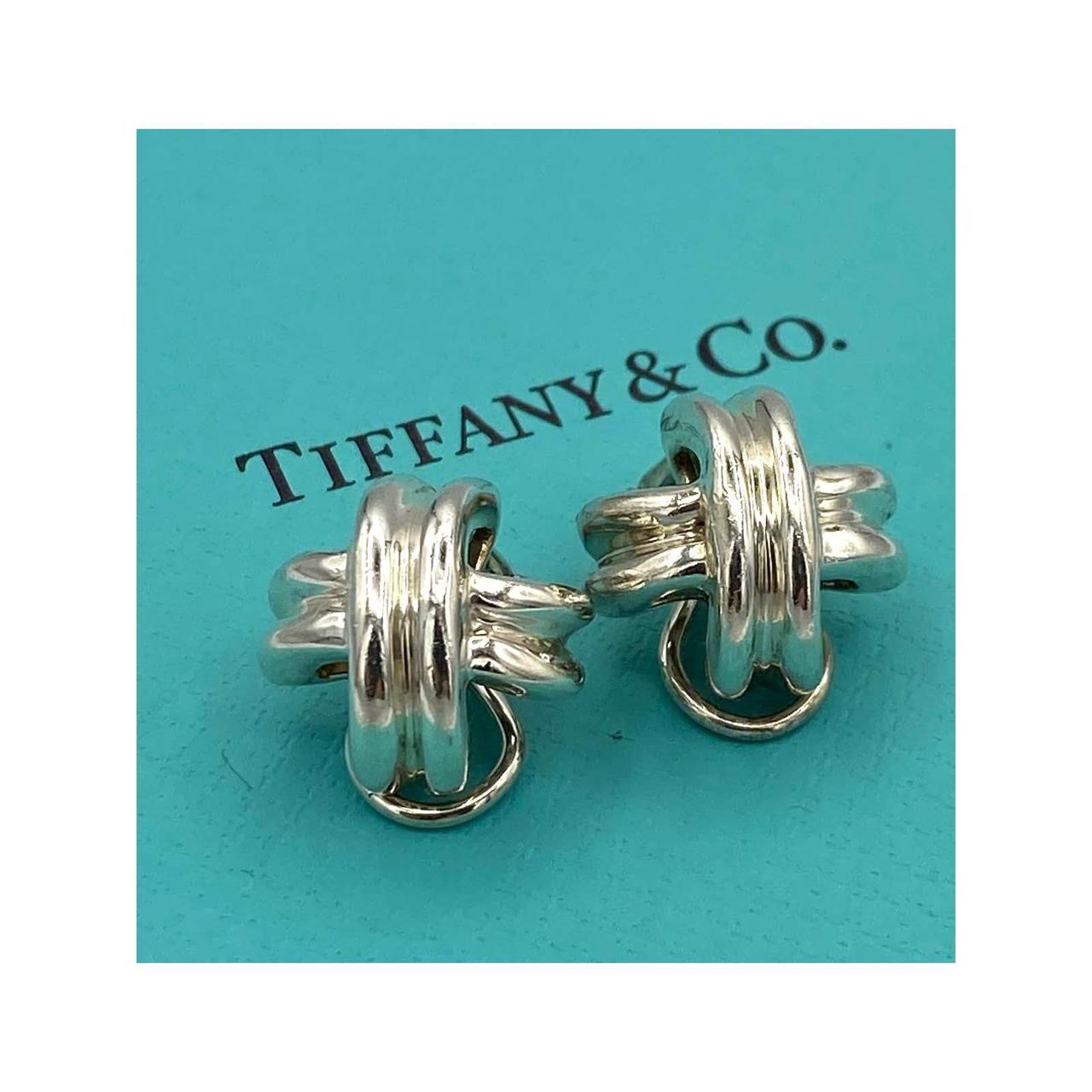 Tiffany & Co Silver Signature Cross Kiss Earrings