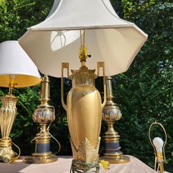 Vintage Art Deco Brass Urn Lamp w/ Canterbury Roseart Hand Sewn Shade