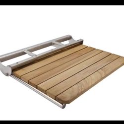 New 22"x16" Wall Mounted Teak Folding Shower Seat Bench Bathroom Stool Solid Wood Fold Down & 316 St