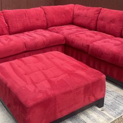 Cindy Crawford Home Red 2-Piece Sectional And Ottoman 