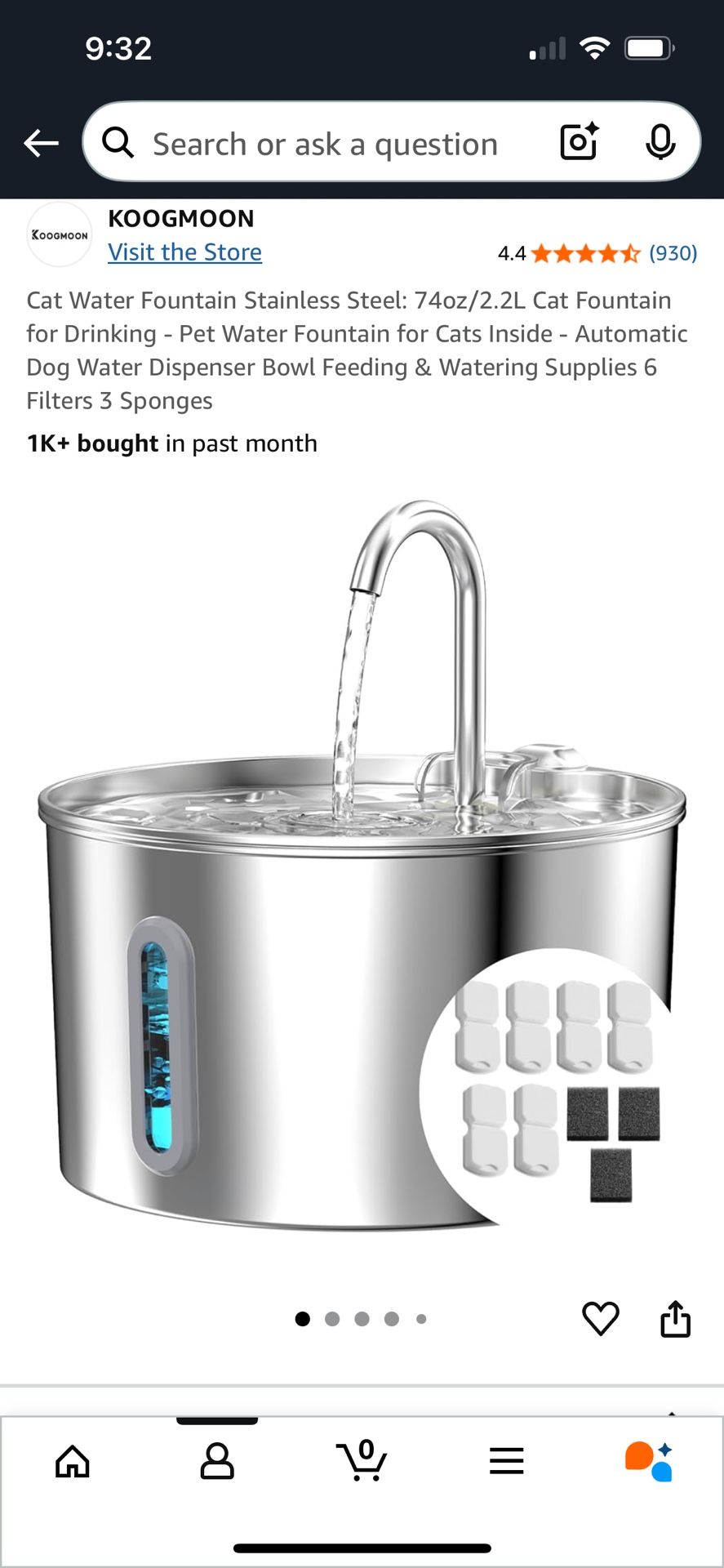 Koogmoon Cat Water Fountain Stainless Steel