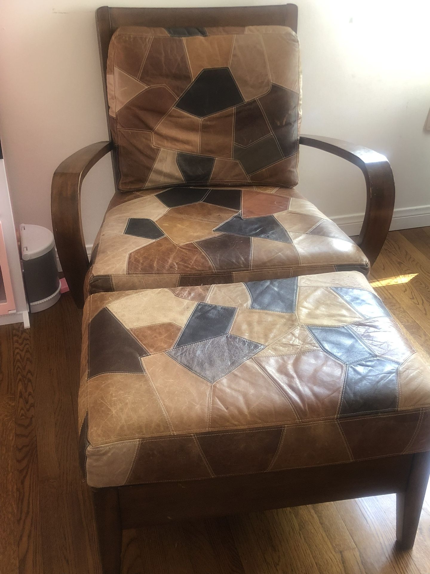 Full Leather/Wood Chair & Ottoman