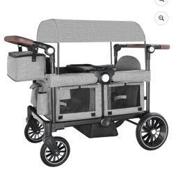 AILEEKISS Collapsible Wagon Stroller for 2 Toddlers with Adjustable Canopy, 44 Pounds, Grey