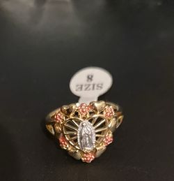 Gold plated Virgin Mary heart flower Ring 